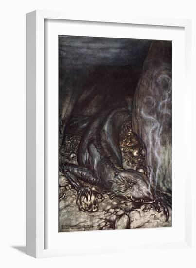 In dragon's form Fafner now watches the hoard', 1924-Arthur Rackham-Framed Giclee Print