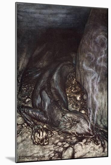 In dragon's form Fafner now watches the hoard', 1924-Arthur Rackham-Mounted Giclee Print