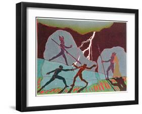 In Fight Wotan Intervenes Shattering Notung; Hunding Kills Siegmund: Illustration for 'Die Walkure'-Phil Redford-Framed Giclee Print