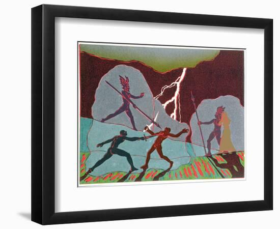In Fight Wotan Intervenes Shattering Notung; Hunding Kills Siegmund: Illustration for 'Die Walkure'-Phil Redford-Framed Giclee Print