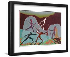 In Fight Wotan Intervenes Shattering Notung; Hunding Kills Siegmund: Illustration for 'Die Walkure'-Phil Redford-Framed Giclee Print
