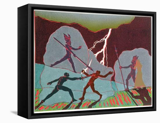 In Fight Wotan Intervenes Shattering Notung; Hunding Kills Siegmund: Illustration for 'Die Walkure'-Phil Redford-Framed Stretched Canvas