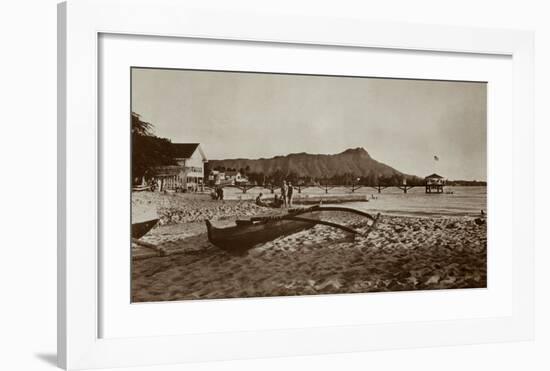 In Front of Outrigger Canoe Club, Waikiki Beach, Hawaii, 1917-null-Framed Art Print