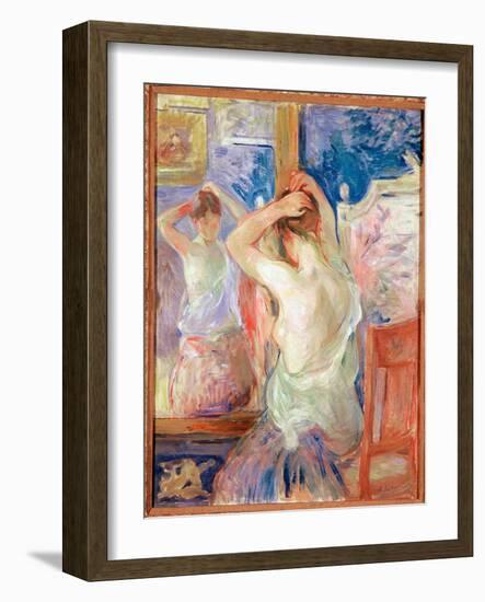 In Front of the Mirror, 1890 (Oil on Canvas)-Berthe Morisot-Framed Giclee Print