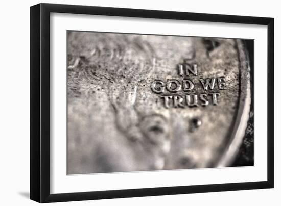 In God We Trust on US Quarter in Macro View-null-Framed Photo