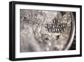 In God We Trust on US Quarter in Macro View-null-Framed Photo