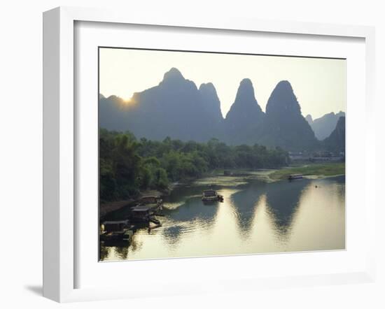 In Guilin Limestone Tower Hills Rise Steeply Above the Li River, Yangshuo, Guangxi Province, China-Anthony Waltham-Framed Photographic Print