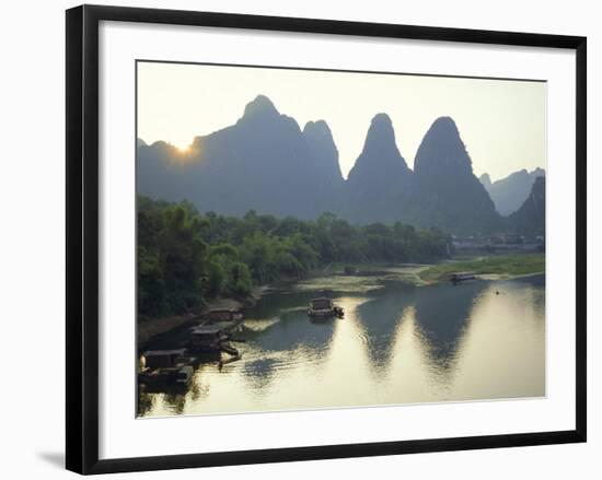 In Guilin Limestone Tower Hills Rise Steeply Above the Li River, Yangshuo, Guangxi Province, China-Anthony Waltham-Framed Photographic Print