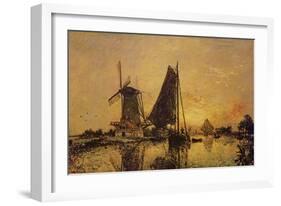 In Holland, Boats Near a Windmill, 1868-Johan-Barthold Jongkind-Framed Giclee Print