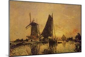 In Holland, Boats Near a Windmill, 1868-Johan-Barthold Jongkind-Mounted Giclee Print