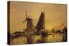 In Holland, Boats Near a Windmill, 1868-Johan-Barthold Jongkind-Stretched Canvas