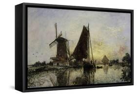 In Holland, Ships Near a Mill, c.1868-Johan-Barthold Jongkind-Framed Stretched Canvas