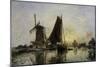 In Holland, Ships Near a Mill, c.1868-Johan-Barthold Jongkind-Mounted Giclee Print