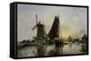 In Holland, Ships Near a Mill, c.1868-Johan-Barthold Jongkind-Framed Stretched Canvas
