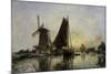 In Holland, Ships Near a Mill, c.1868-Johan-Barthold Jongkind-Mounted Giclee Print