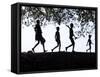 In Late Afternoon, a Group of Dassanech Children Walk Along Bank of Omo River in Southwest Ethiopia-Nigel Pavitt-Framed Stretched Canvas