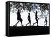 In Late Afternoon, a Group of Dassanech Children Walk Along Bank of Omo River in Southwest Ethiopia-Nigel Pavitt-Framed Stretched Canvas