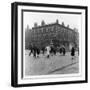 In Liverpool, a Lollipop Lady Helps Children Cross a Cobbled Street-Henry Grant-Framed Photographic Print