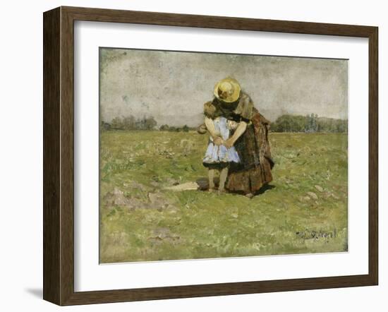 In Mother's Arms (Wife and Daughter of the Artist in Dachau), 1886 (Painting)-Heinrich Johann von Zugel-Framed Giclee Print