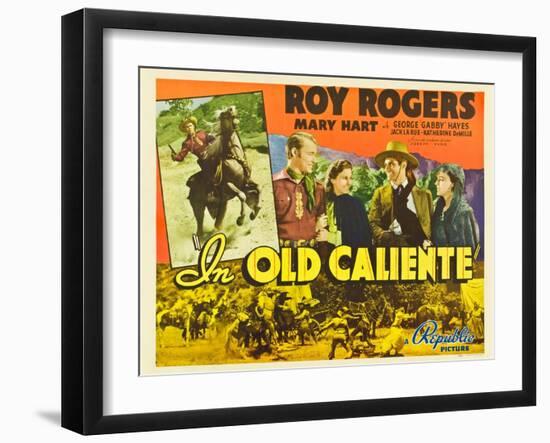 IN OLD CALIENTE, inset: Roy Rogers, far left: Roy Rogers, second from left: Mary Hart, 1939.-null-Framed Art Print