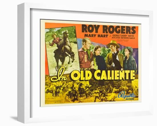 IN OLD CALIENTE, inset: Roy Rogers, far left: Roy Rogers, second from left: Mary Hart, 1939.-null-Framed Art Print