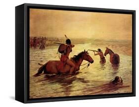 In Retreat across a Stream-Charles Shreyvogel-Framed Stretched Canvas