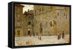 In Square in Volterra-Francesco Gioli-Framed Stretched Canvas