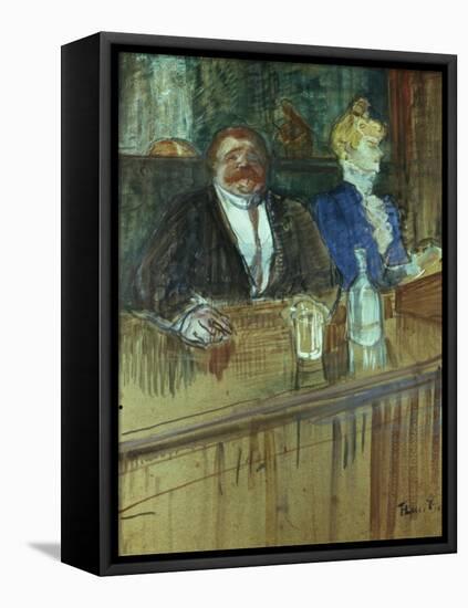 In the Bar: the Fat Proprietor and the Anaemic Cashier, 1898 (Gouache on Paper)-Henri de Toulouse-Lautrec-Framed Stretched Canvas