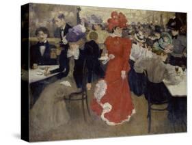 In the Café D'Harcourt at Paris-Henri Jacques Edouard Evenepoel-Stretched Canvas