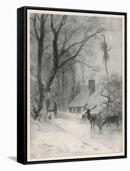 In the Cold Weather the Wild Deer Come Closer to the House-Carl Frederic Aagaard-Framed Stretched Canvas