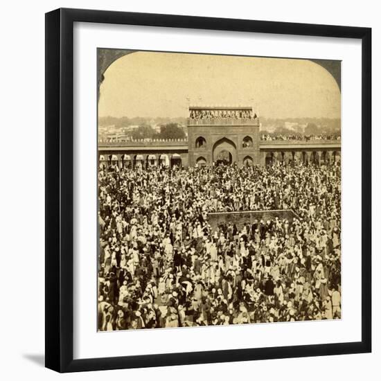 In the Court of the Jumma Mosque During the Annual Fast, Delhi, India-Underwood & Underwood-Framed Photographic Print