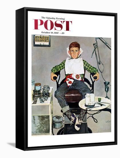 "In the Dentist's Chair" Saturday Evening Post Cover, October 19, 1957-Kurt Ard-Framed Stretched Canvas
