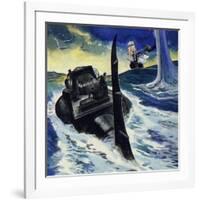 In the English Channel, the Ship Opened Fire on the Nautilus-null-Framed Giclee Print