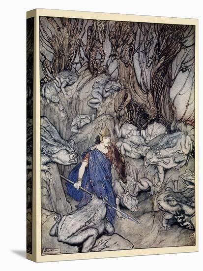 In the Forked Glen into Which He Slipped at Night-Fall He Was Surrounded by Giant Toads-Arthur Rackham-Stretched Canvas