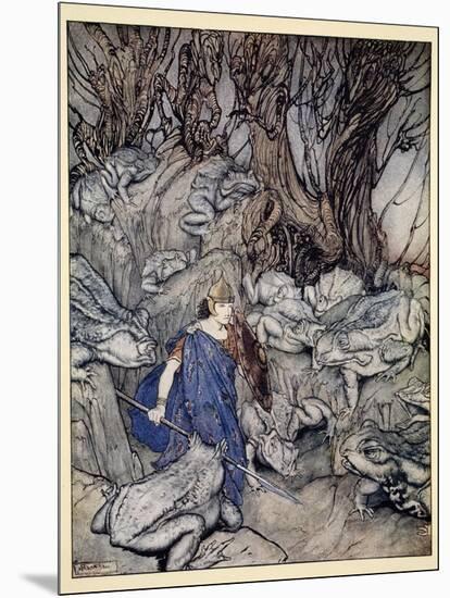 In the Forked Glen into Which He Slipped at Night-Fall He Was Surrounded by Giant Toads-Arthur Rackham-Mounted Giclee Print