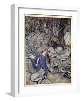 In the Forked Glen into Which He Slipped at Night-Fall He Was Surrounded by Giant Toads-Arthur Rackham-Framed Giclee Print