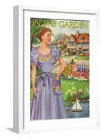 In The Garden, 50's Retro Dress II-null-Framed Art Print