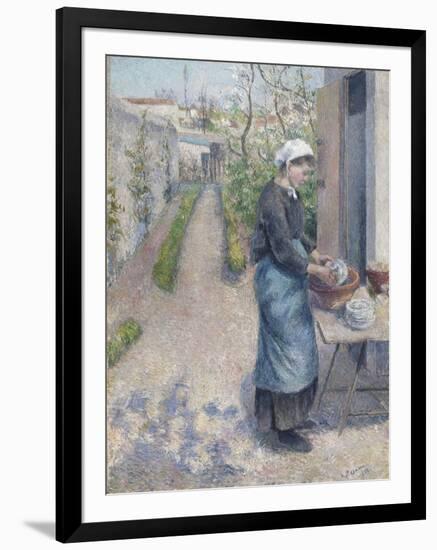 In the Garden at Pontoise: a Young Woman Washing Dishes, 1882-Camille Pissarro-Framed Giclee Print