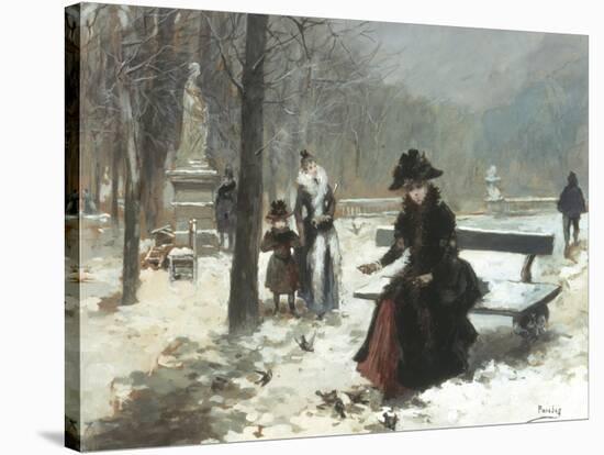 In the Jardins du Luxembourg, Paris, Feeding the Birds-Vincenta De Parades-Stretched Canvas