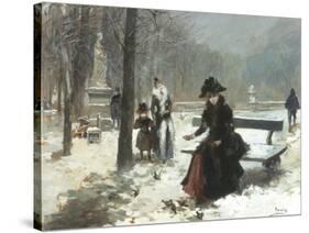 In the Jardins du Luxembourg, Paris, Feeding the Birds-Vincenta De Parades-Stretched Canvas