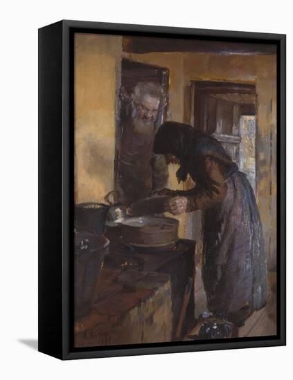 In the kitchen, 1891-Oscar Arnold Wergeland-Framed Stretched Canvas