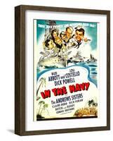 In the Navy, Dick Powell, the Andrews Sisters, Bud Abbott, Lou Costello on Midget Window Card, 1941-null-Framed Art Print