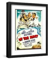 In the Navy, Dick Powell, the Andrews Sisters, Bud Abbott, Lou Costello on Midget Window Card, 1941-null-Framed Art Print