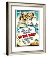 In the Navy, Dick Powell, the Andrews Sisters, Bud Abbott, Lou Costello on Midget Window Card, 1941-null-Framed Art Print