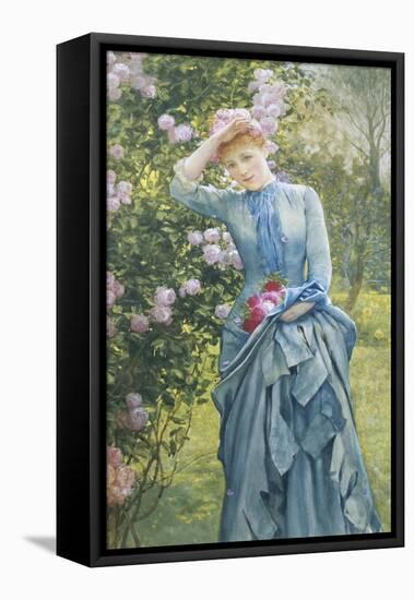 In the Rose Garden-Edward Killingworth Johnson-Framed Stretched Canvas