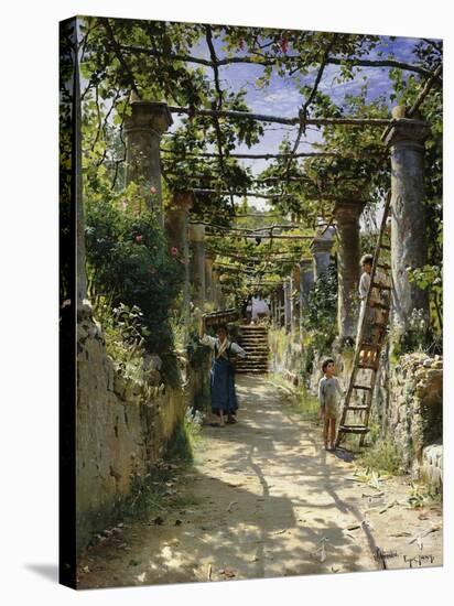 In the Shadow of an Italian Pergola, A Warm Afternoon in Anacapri-Peder Mork Monsted-Stretched Canvas