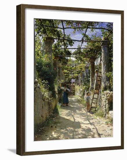 In the Shadow of an Italian Pergola, A Warm Afternoon in Anacapri-Peder Mork Monsted-Framed Giclee Print