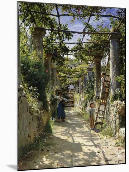 In the Shadow of an Italian Pergola, A Warm Afternoon in Anacapri-Peder Mork Monsted-Mounted Giclee Print