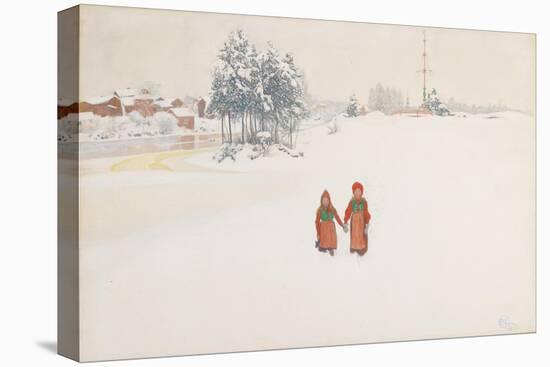 In the Snow, 1910 (w/c and pencil on paper)-Carl Larsson-Stretched Canvas