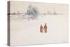 In the Snow, 1910 (w/c and pencil on paper)-Carl Larsson-Stretched Canvas